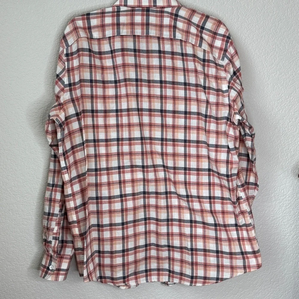 Banana Republic Standard Fit Button Down Plaid Casual Shirt Red Gray size Large